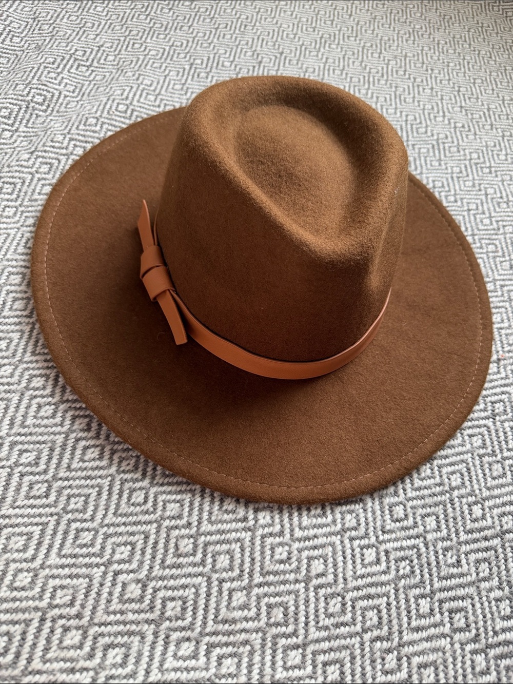 Brown Wool Felt Fedora Hat with Leather Band
